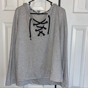 PINK light grey lace up sweater
